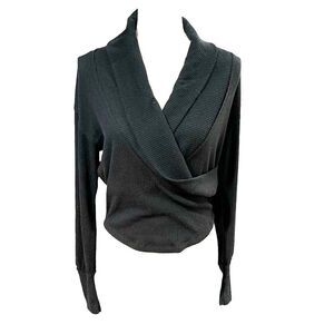 Free People We the Free Black Sweater Wrap Top Size S Long Sleeve Boho Casual